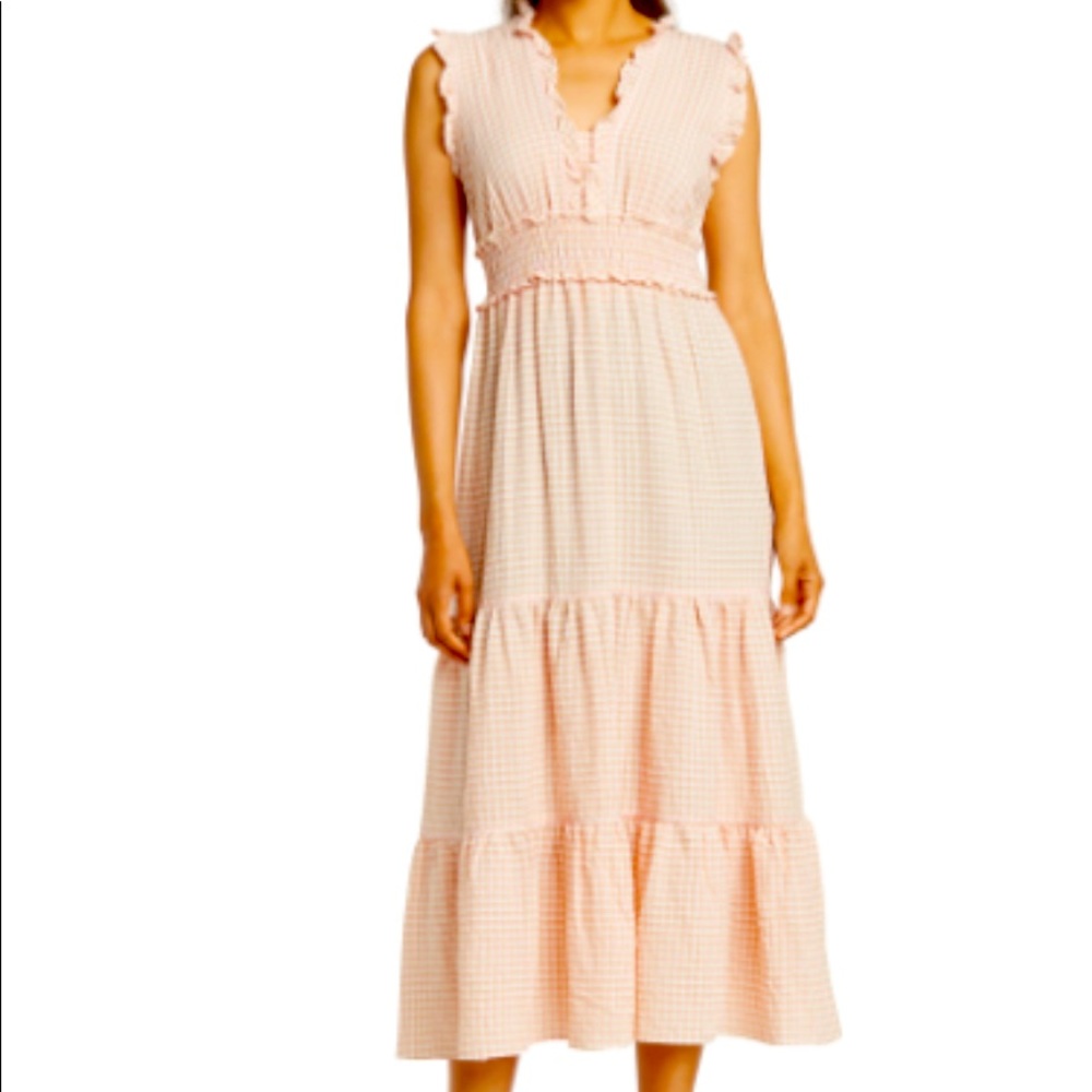 Blush pink gingham maxi dress, size XS